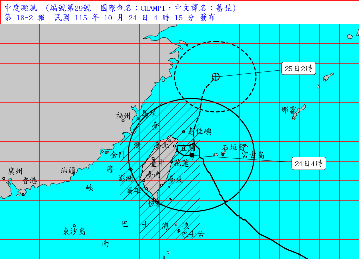 10/24 04:15 發布海上陸上颱風警報