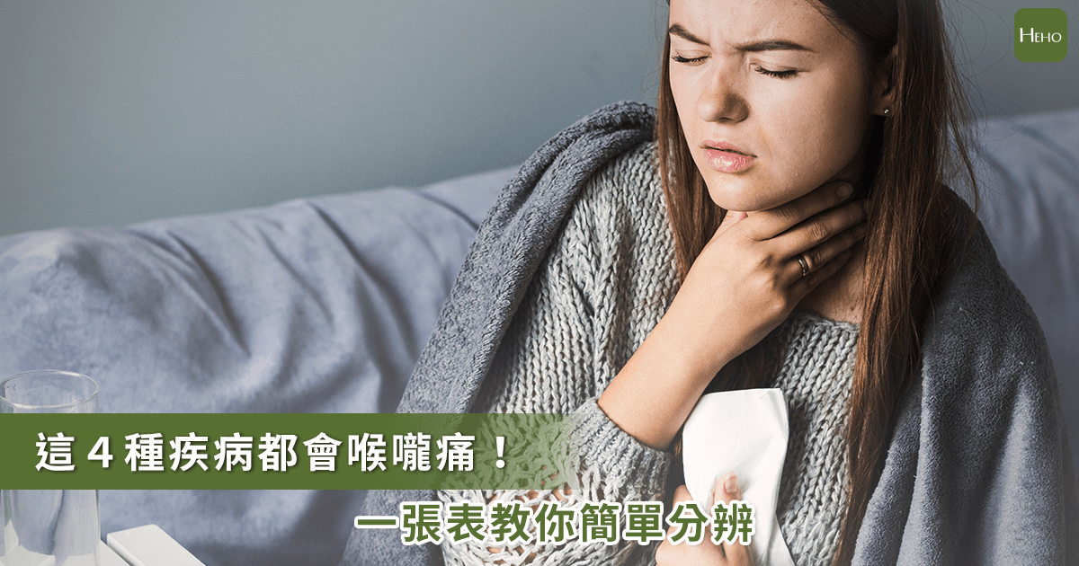 喉嚨痛不等於感冒！ 一張圖辨別四種「喉嚨痛」疾病