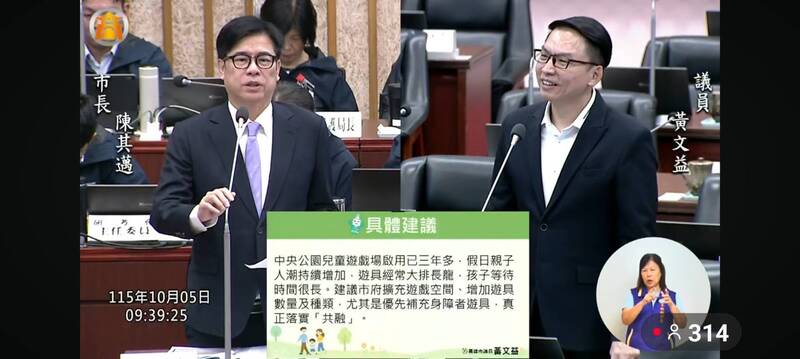 議員質疑公園遊具身障不友善  陳其邁：14個新公園整體考量