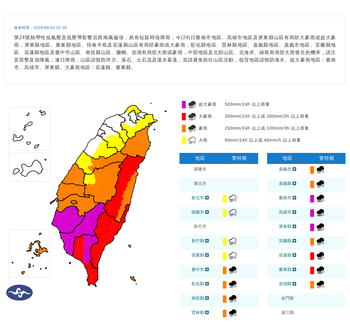 08/24 02:35 發布豪雨特報
