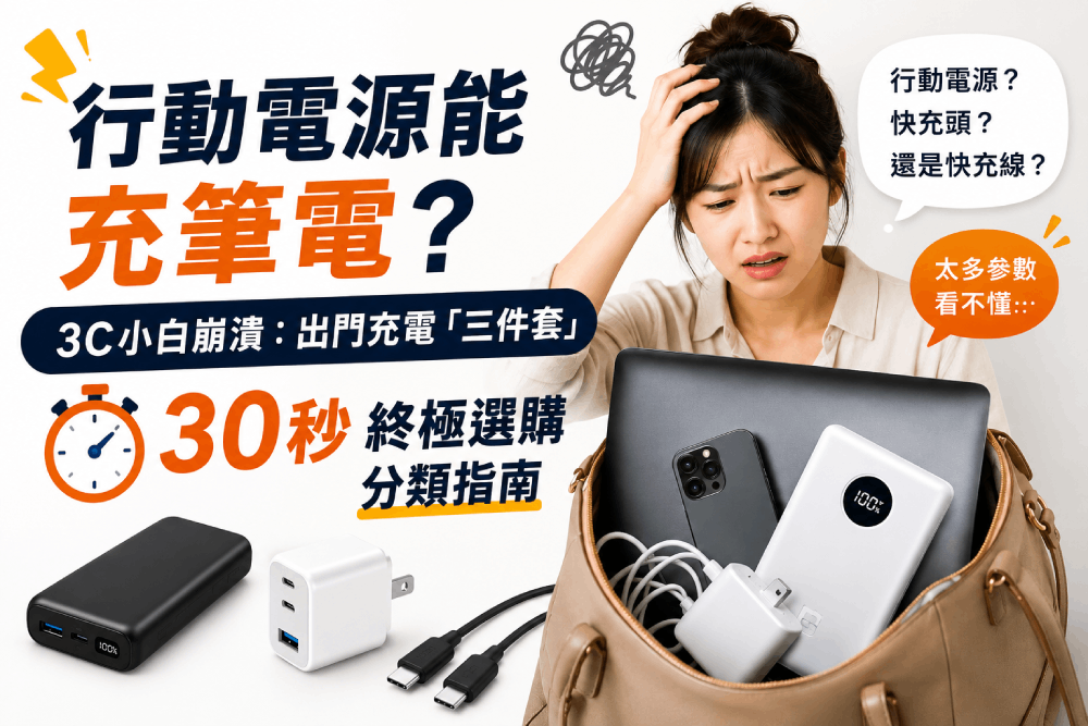 行動電源能充筆電？3C小白崩潰：出門充電「三件套」30秒終極選購分類指南