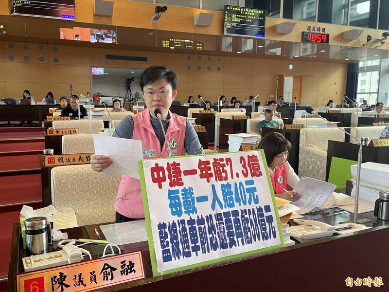 中捷每載1人賠40元！陳俞融：藍線通車前恐再虧58億