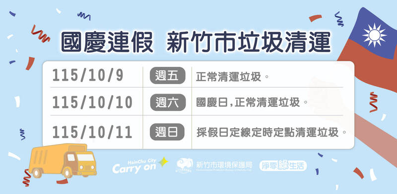 國慶3天連假 竹市垃圾清運不打烊