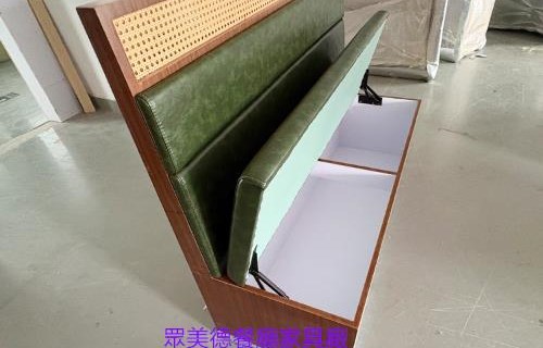 儲物櫃卡座沙發訂製,靠背編藤防火皮革沙發梳化咕臣訂造,開證書沙發