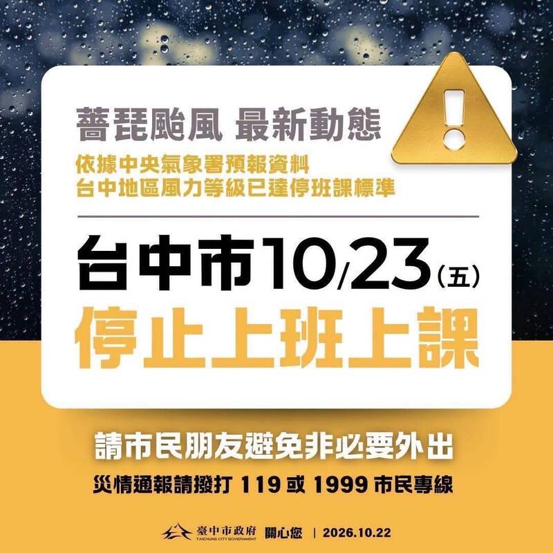 台中市明天放颱風假 各大百貨預計明早宣布是否開館