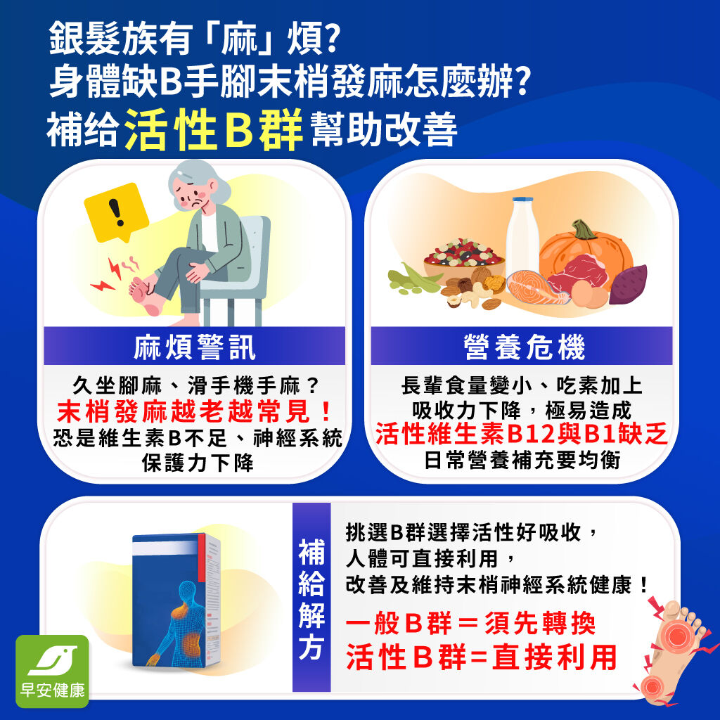 銀髮族手腳發麻別當正常老化！日常缺乏“這款營養”小心自找「麻」煩