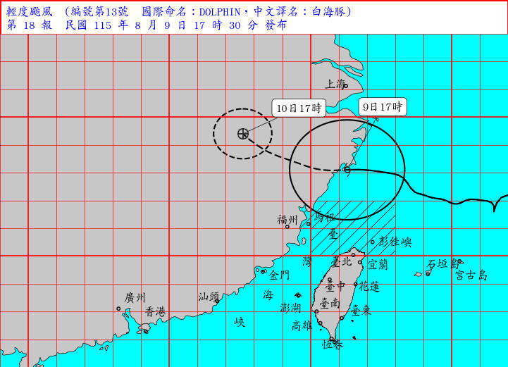 白海豚「瘦身」成輕颱漸遠離  雨區移往中南部防雨彈