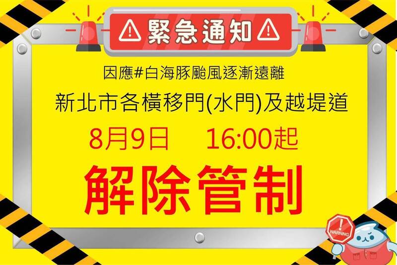 白海豚颱風降雨趨緩 新北越堤道、橫移門16:00恢復通行
