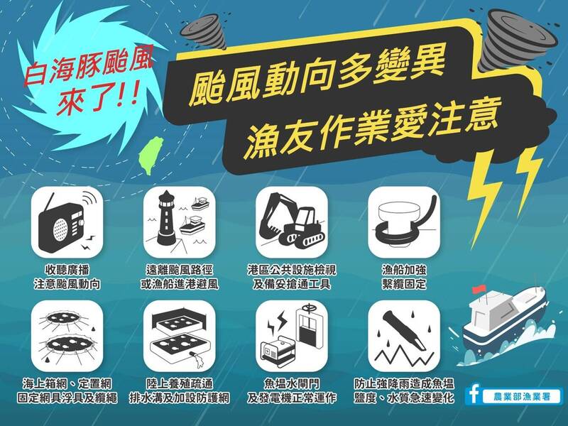 白海豚颱風逼近東北部海域 漁業署提醒漁民落實防颱