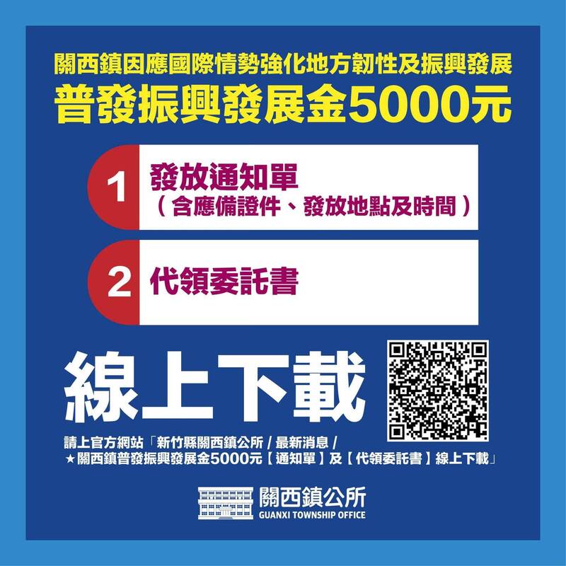 新竹關西「振興發展金」8/10起發放  每人可領5000元
