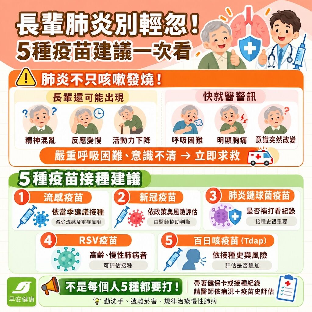 世界肺炎日將至！5種疫苗接種建議與長輩肺炎警訊一次看